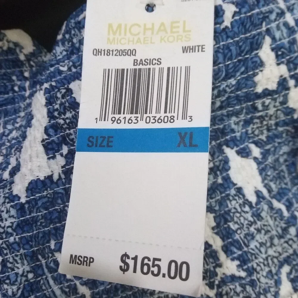 MICHAEL KORS BLUE WHITE PAISLEY SHORT SLEEVE LINED MAXI DRESS SIZE XL
